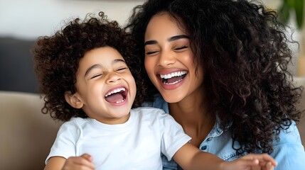 Joyful Mother and Child Laugh Together - Authentic emotion