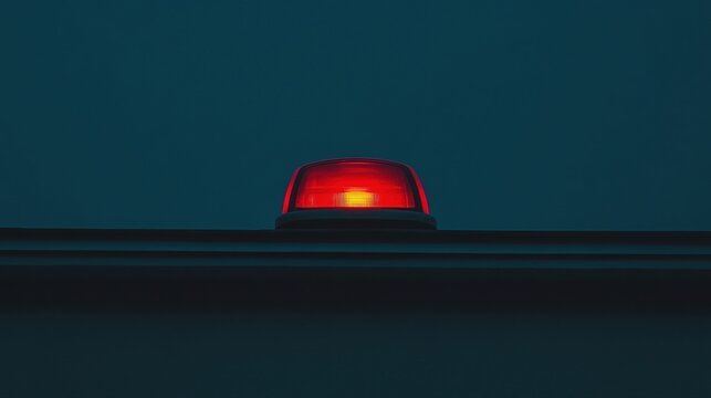 A red emergency light glowing atop a vehicle against a dark background, conveying a sense of alertness or urgency.