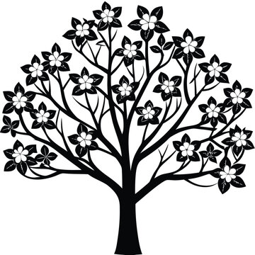 black and white flowering tree silhouette clip art preview