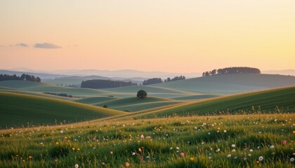 Rolling Green Hills at Sunset