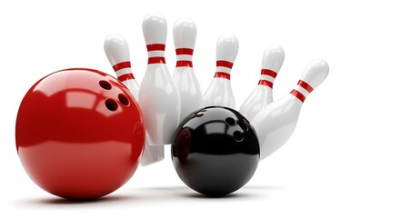 Red and Black Bowling Ball Strike: A Dynamic 3D Render