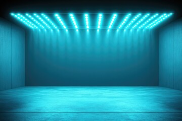 Empty stage lit with turquoise light