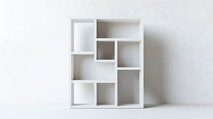 A white bookshelf with many shelves