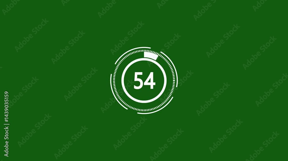 Wall mural circle countdown timer one minute animation from 60 to 0 second. 60 seconds (1 minute) dashed line c