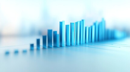 3D render of a blue upward-pointing bar graph on a light background, representing the concept of business growth or success in the stock market. This could be used as a financial banner or advertising