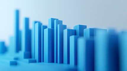 3D render of a blue upward-pointing bar graph on a light background, representing the concept of business growth or success in the stock market. This could be used as a financial banner or advertising
