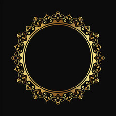 ornamental gold round frame, logo and text decoration