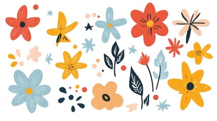 Colorful floral elements, spring design, white background, craft project (2)