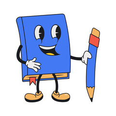 Illustration of School Supplies with Groovy Cartoon Design. Vector Character.