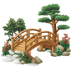 Obraz premium Drawing of a small decorative wooden bridge isolated on transparent background