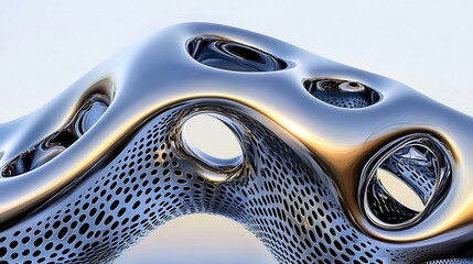 Abstract metallic structure, organic design, futuristic architectural element