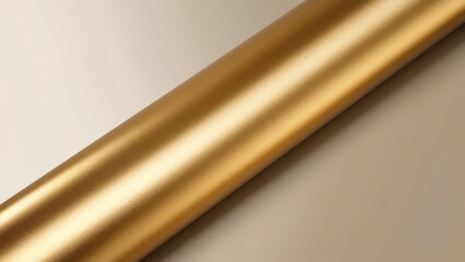 Close up of a golden metallic cylinder on gradient background reflecting smooth elegance