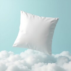 Plain Pillow mockup in a surreal setting levitating over a cloudy background