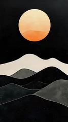 Papier peint photo Style Japandi Abstract mountain landscape with a large, warm-toned moon  © HambaTuhanImages