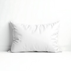 Plain pillow mockup leaning against a white wall, isolated and with shadows