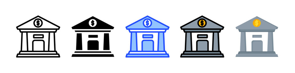 Bank Building Icon Collection With Multiple Styles