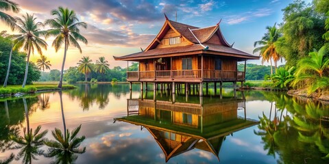 Obraz premium Southeast Asian Stilt House, Floating Village Architecture