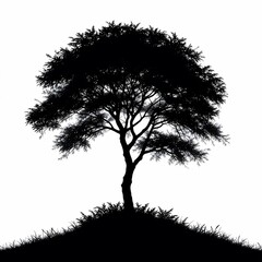 Majestic Silhouette of a Tree on a Hill Isolated on White Background Nature Photography