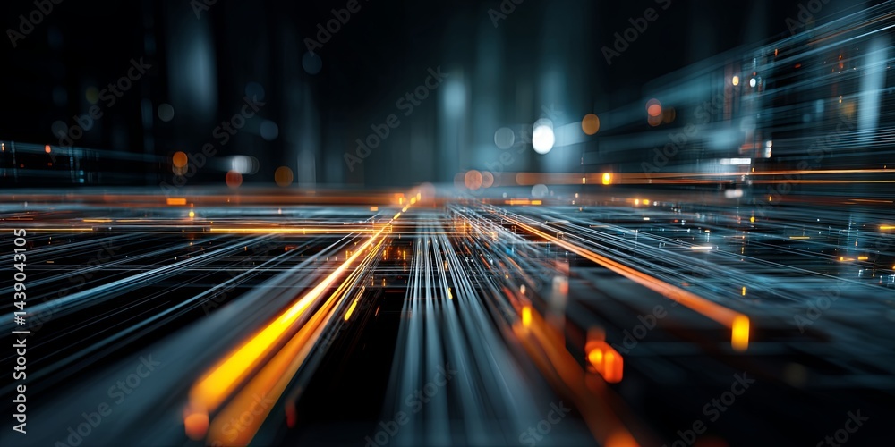Aufkleber Abstract representation of data processing and digital technology with vibrant code lines and glowing visual elements in a modern server environment