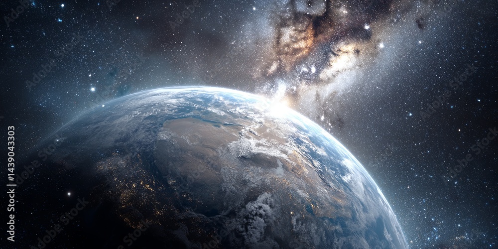 Wall mural stunning view of earth in space surrounded by stars and galactic elements ideal for educational or a