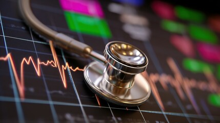 Medical monitoring displayed on a screen with a stethoscope.