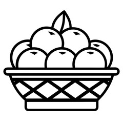 Outline Fruit Basket Icon - Fresh Fruit, Healthy Food Illustration