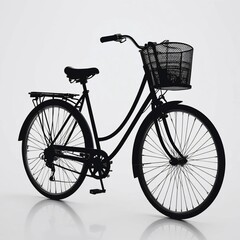 Elegant Black Silhouette of a Vintage Bicycle with Basket Studio Shot