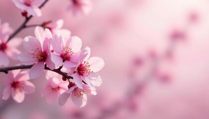 Obraz premium Delicate pink sakura blossoms, full bloom, soft pastel background, floral, floral pattern
