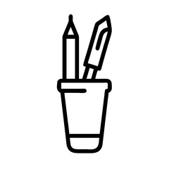 Art Supplies Icon – Pencil, Paintbrush, and Pen in Holder Vector