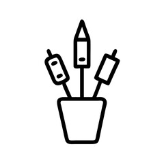 Art Supplies Icon – Pencil, Paintbrush, and Pen in Holder Vector