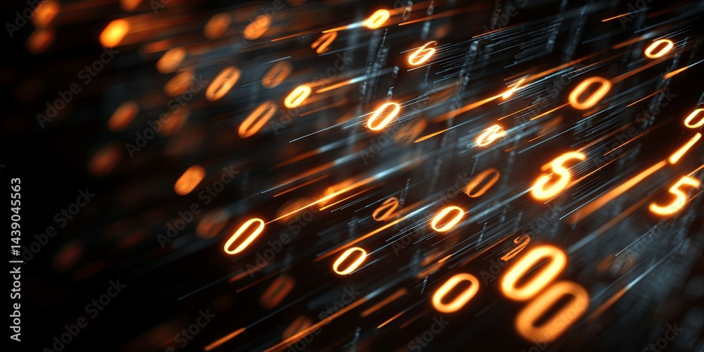 Aufkleber Abstract digital data code background with glowing lines and numbers representing technology, innovation, and software development concepts in dark space