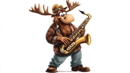 Cartoon moose playing saxophone.