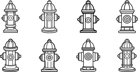 Set of fire hydrant outline vector illustration line art, coloring book page line art drawing