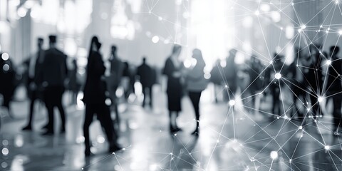 Business People Engaging in Networking with Digital Technology Background and Abstract Graphic Elements Representing Connections and Communication
