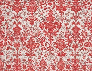 Intricate red damask on white, vintage wallpaper , shabby chic, antique, photo