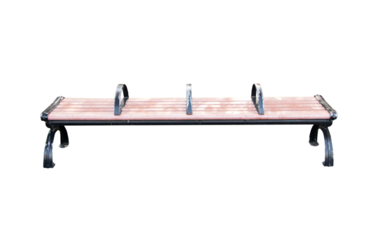 Brown wood public chair or bench for sit waiting everything isolated on cut out PNG or transparent background. Chairs in ordinary empty waiting room. For public or tourist services