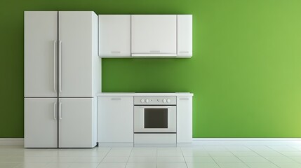 Contemporary white kitchen appliances against a vibrant lime green wall.
