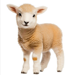 Fototapeta premium Cut out of young sheep isolated on white background Ultradetailed studio photo of a cut out of a young sheep showcasing a front view 34 view side profile and rear angle The cutout i