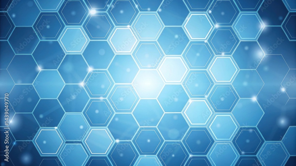 Poster abstract gradient science technology and medical. hexagonal pattern with a blue gradient, creating a