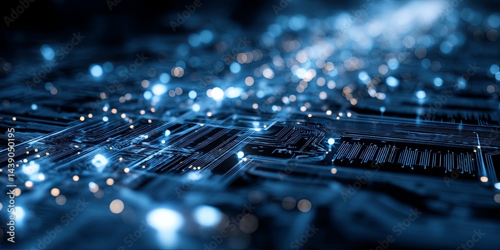 Poster abstract futuristic blue technology background featuring digital circuit patterns, lines, and glowin