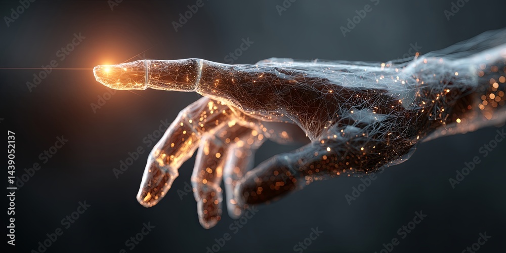 Poster human and ai collaboration: a futuristic hand touching concept illustrating advanced technology and 