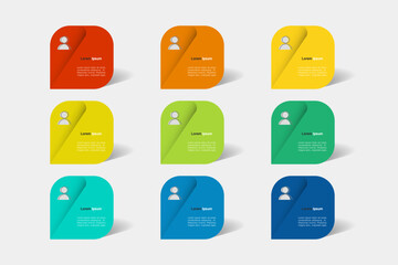 business concept with 9 steps infographics,  multicolor rectangle shape ,design for workflow layout, diagram, annual report, web design. vector