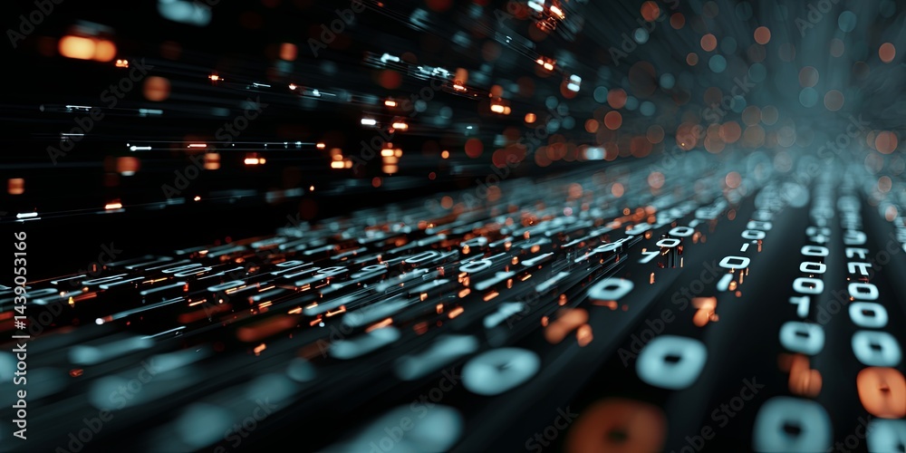 Leinwandbilder Abstract representation of binary code data streams in a scattered pattern showcasing technology, digital transformation, and information flow in a modern context