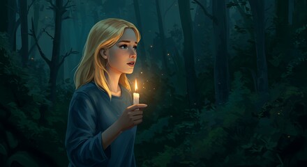 Fototapeta premium Girl in the Dark Forest
