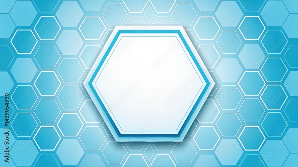Poster abstract gradient science technology and medical. abstract blue hexagonal pattern featuring a centra