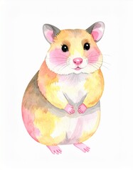 Cute watercolor illustration of hamster with fluffy body and big eyes