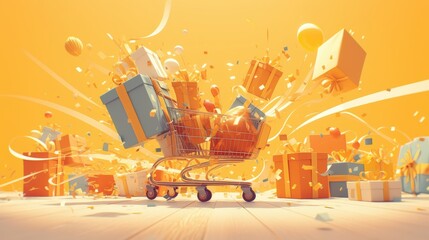 Obraz premium Gift Shopping Cart Explosion.