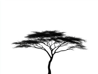 Silhouetted acacia tree against a white background