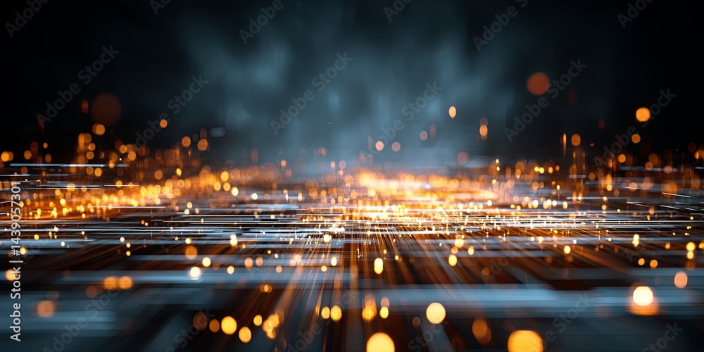 Poster Futuristic Abstract Digital Background with Glowing Lights, High-Tech Data Visualization, and Depth in a Dark Color Palette for Creative Projects