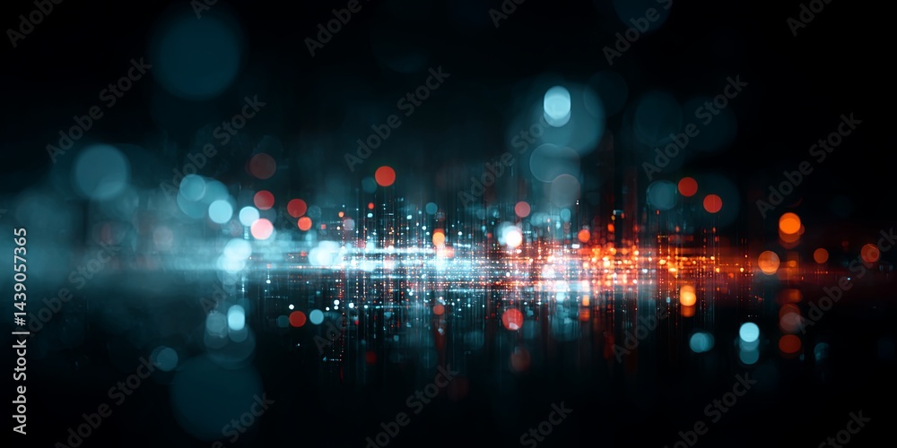 Poster Futuristic Abstract Digital Background with Glowing Lights, High-Tech Data Visualization, and Depth in a Dark Color Palette for Creative Projects